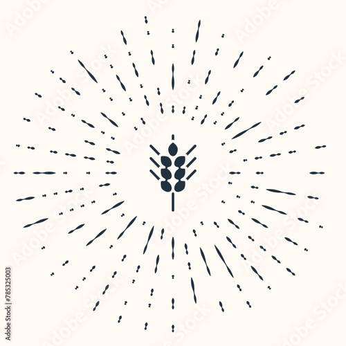 Grey Cereals set with rice, wheat, corn, oats, rye, barley icon isolated on beige background. Ears of wheat bread symbols. Abstract circle random dots. Vector