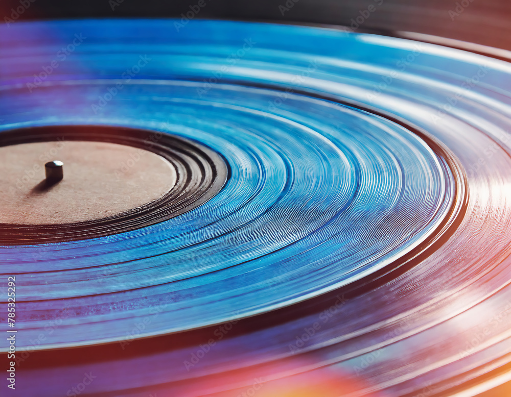 Close up of turntable blue grunge vinyl record. Selective focus. Close up of turntable blue grunge vinyl record. Selective focus.