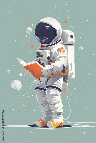 illustration of astronaut in suit reading book photo