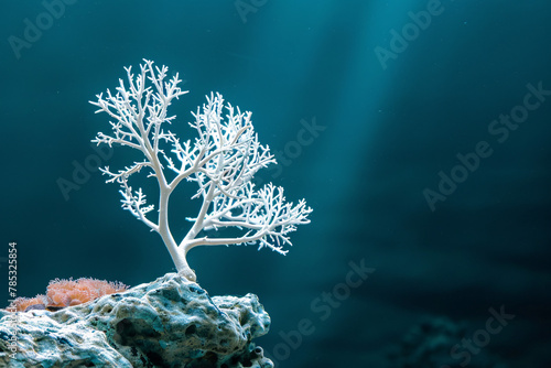 White coral structure against a dark blue gradient background with space for text photo