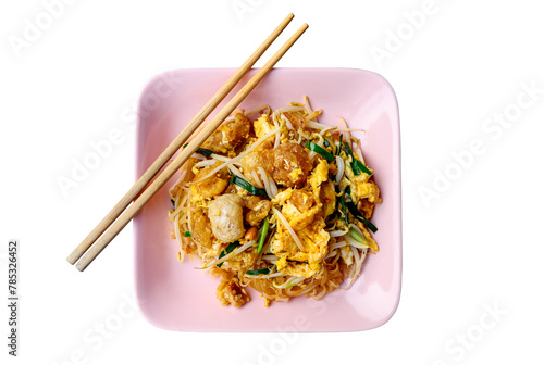 homemade Pad Thai or thai style stir fried noodle isolated on white background