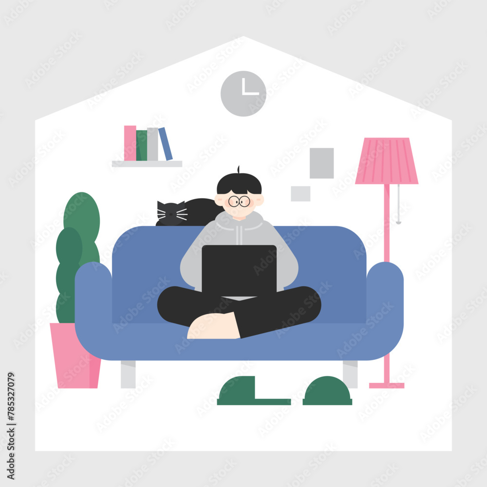 business man home working illustration