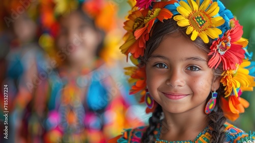girl in traditional costume wearing wreath on head for cultural on the festivals