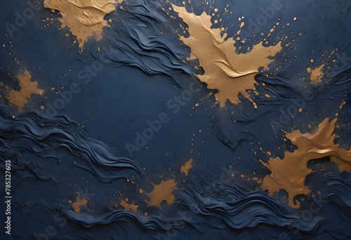 Golden Yellow Accents Highlighting the Navy Blue Stucco Texture, Generative AI