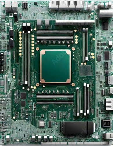 Advanced computer chip hardware, detailed view of intricate components, generated with AI.