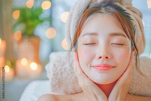 Serene asian woman enjoying spa massage