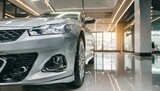 Modern Marvel: Headlight of Gray SUV in Showroom