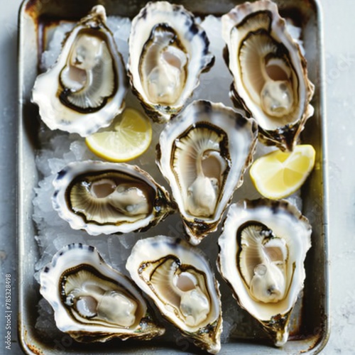 A tray of freshly shucked oysters served with lem