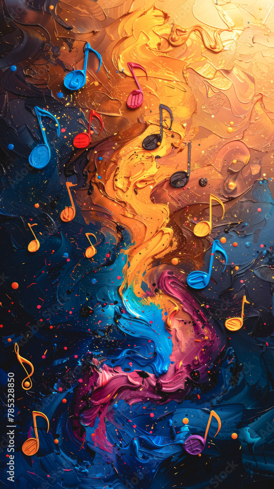 Fototapeta premium Abstract watercolor musical background with colorful notes.