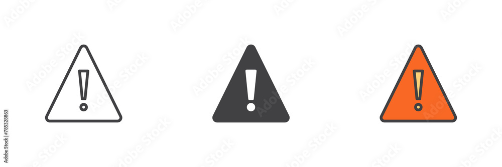 Attention, warning different style icon set Attention, warning different style icon set