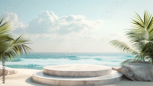Empty podium in a tropical beach setting