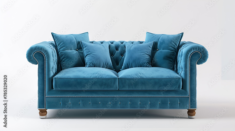 Fototapeta premium White background, blue sofa, European sofa, for commercial use in furniture stores, furniture design concept
