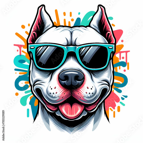 T-shirt print of a pit bull with sunglasses © Michel
