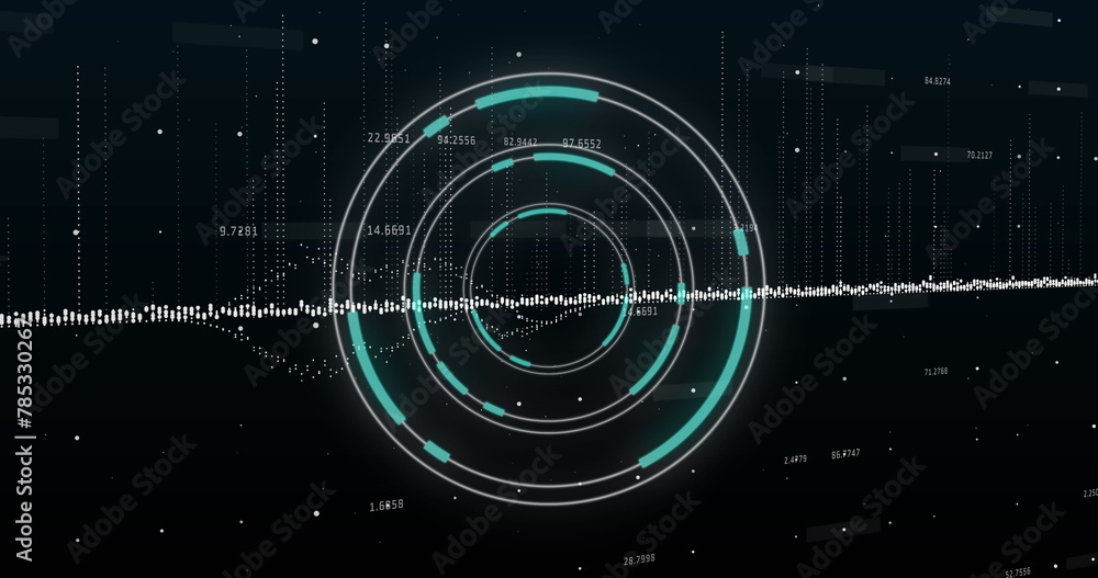 Image of scope scanning and data processing over black background Image of scope scanning and data processing over black background