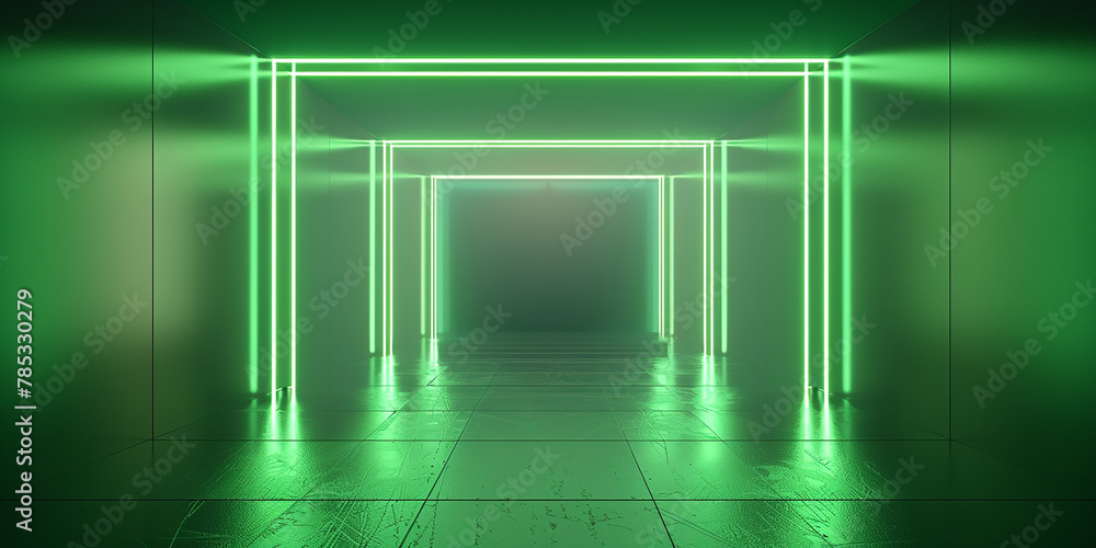 Obraz premium 3d abstract neon green frame background for AI generated image