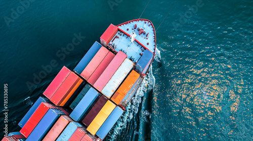Massive Cargo Ship Laden with Colourful Shipping Containers at Sea © AndyPhoton