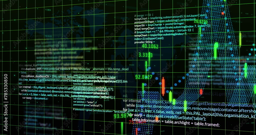 Fototapeta premium Image of financial data processing over grid