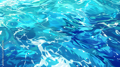 Top view of clear and blue water in the sea cartoon anime style background 
