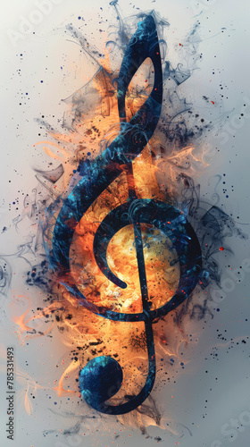 Watercolor musical key with splashes and drips.
