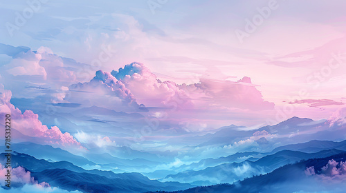 Serene azure sky adorned with soft pink clouds, evoking a romantic ambiance.