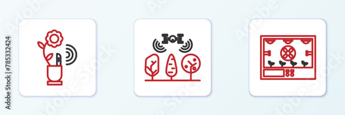 Set line Smart farming technology, and with drone icon. Vector