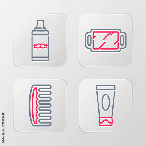 Set line Cream or lotion cosmetic tube, Hairbrush, Hand mirror and Shaving gel foam icon. Vector
