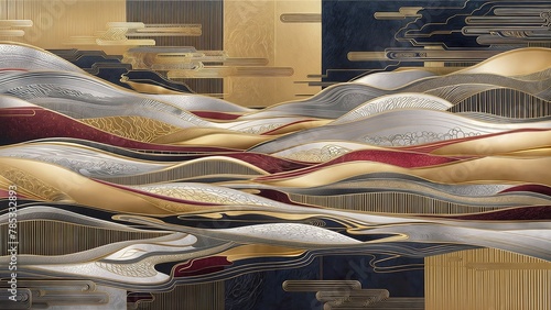 A painting featuring abstract elements with a distinctive Japanese artistic style photo