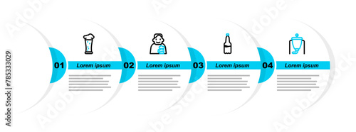Set line Beer brewing process, Plastic beer bottle, Happy man with and Glass of icon. Vector