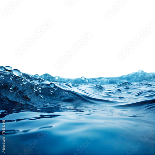 realistic blue water wave with bubbles on transparent background