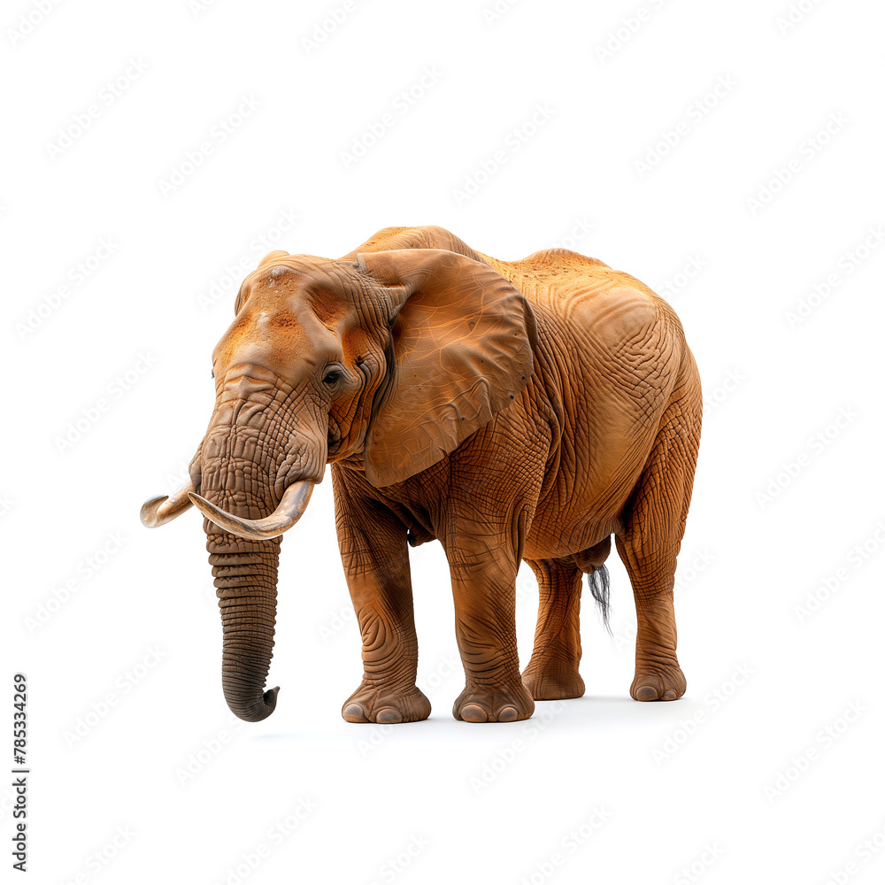 Majestic Elephant With Tusks on White Background. Generative AI