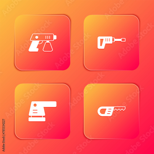 Set Paint spray gun, Rotary hammer drill machine, Electric sander and Reciprocating saw icon. Vector