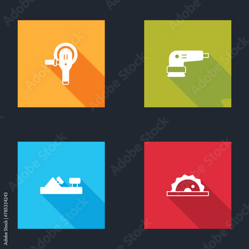 Set Angle grinder, Electric sander, Wood plane tool and circular saw icon. Vector