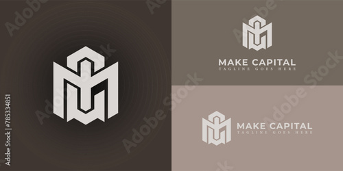 Abstract initial letter MC or CM logo in white color isolated on multiple background colors. The logo is suitable for property and real estate investment firm logo icons to design inspiration template