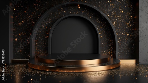Luxurious circular stage with golden sparkles