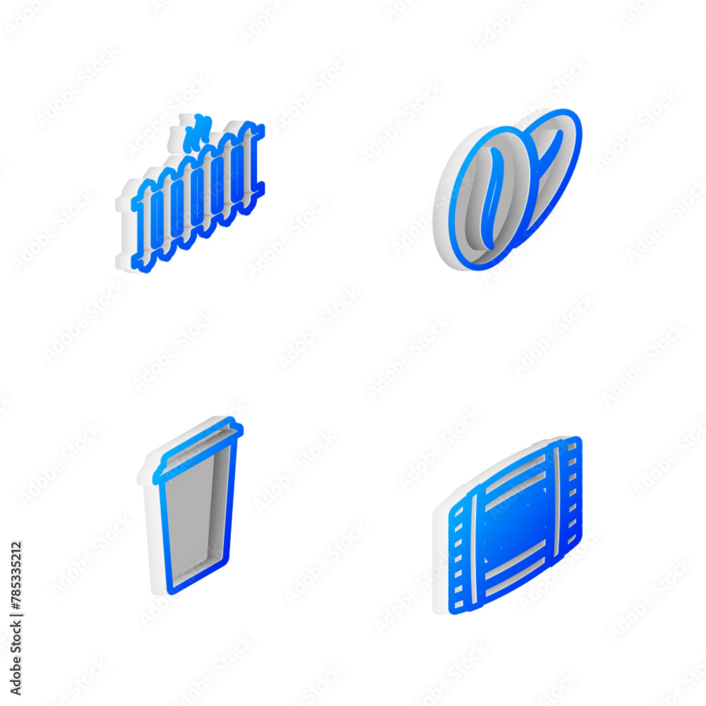 Set Isometric line Coffee beans, Heating radiator, cup and Wooden barrel with rum icon. Vector Set Isometric line Coffee beans, Heating radiator, cup and Wooden barrel with rum icon. Vector