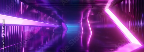 Futuristic Corridor with Pink and Blue Neon Stripes.