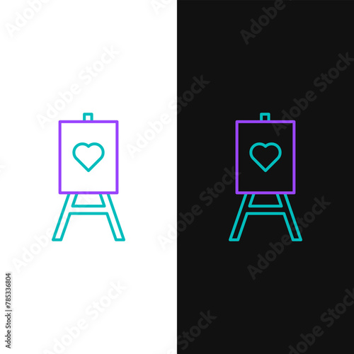 Line Wood easel or painting art boards with heart icon isolated on white and black background. Colorful outline concept. Vector