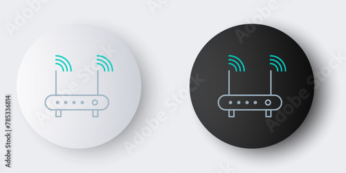 Line Router and wi-fi signal symbol icon isolated on grey background. Wireless ethernet modem router. Computer technology internet. Colorful outline concept. Vector