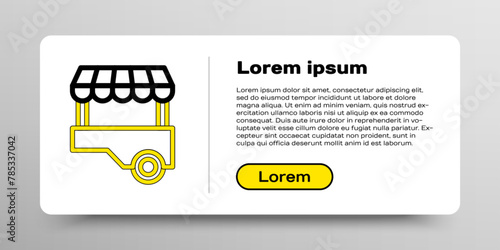 Line Fast street food cart with awning icon isolated on white background. Urban kiosk. Colorful outline concept. Vector