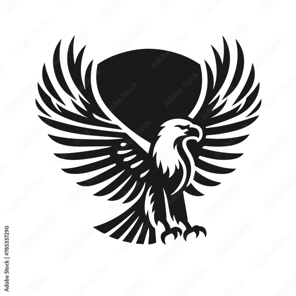 Fototapeta premium A large wild bird eagle flies with outstretched wings. Vector drawing linear sketch isolated on white background. 