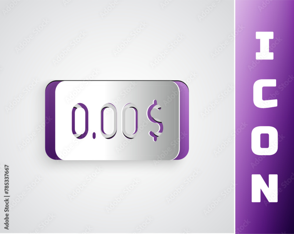 Paper cut Zero cost icon isolated on grey background. Empty bank account. Paper art style. Vector Paper cut Zero cost icon isolated on grey background. Empty bank account. Paper art style. Vector