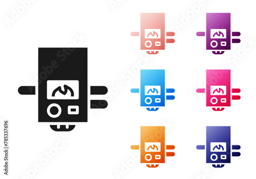 Black Gas boiler with a burning fire icon isolated on white background. Set icons colorful. Vector