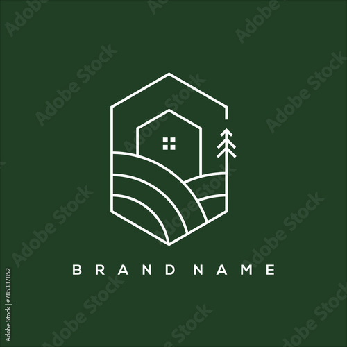 line art park outdoor and house logo vector