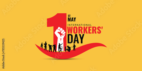 1st May Happy Labour Day, Workers' rights May Day, May 1st International Labor Day, Thank you to all workers for your hard, Construction, Safety Hat, Raise Hand, Labor Rights, Employee safety law photo