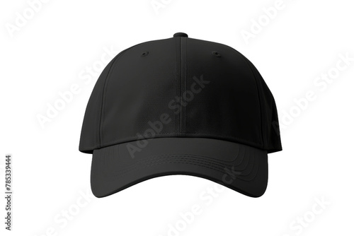 Shadowed Elegance: A Black Baseball Cap. On a White or Clear Surface PNG Transparent Background.