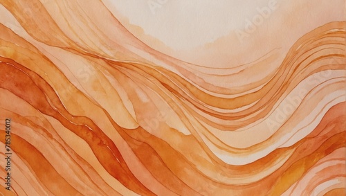 Orange peach abstract watercolor background. Abstract orange colors. Watercolor painting with peach waves pattern gradient.