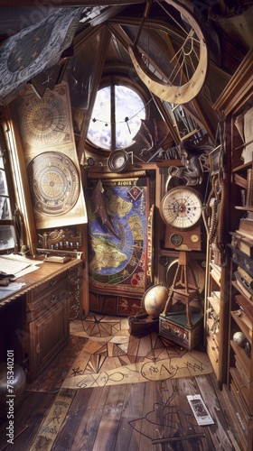 Vintage Nautical Explorer s Study Room with Antique Maritime Instruments