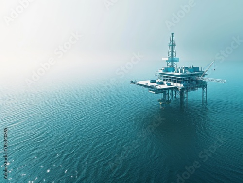 Offshore Oil Rig Platform in Calm Ocean Waters at Dawn