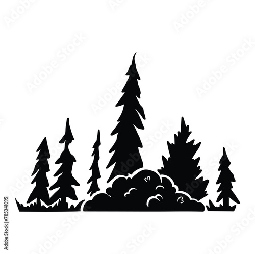 silhouette with trees and coniferous forest landscape silhouettes Vector illustration