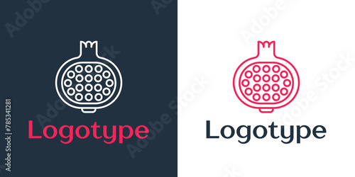Logotype line Pomegranate icon isolated on white background. Garnet fruit. Logo design template element. Vector